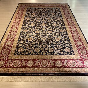 7X10 ft Black Gold Flower Pattern Silk Rug, Persian Silk Rug, Rug for Living Room, High Quality Silk Rug,Luxury Silk Rug, Home Decor