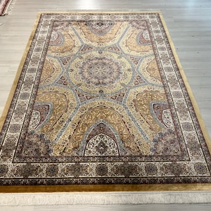 5X8 ft Brown Medallion Silk Rug, Persian Silk Rug, Rug for Living Room, High Quality Silk Rug,Luxury Silk Rug, Home Decor,Qum Silk Rug