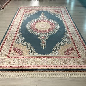 7X10 ft Turquoise Blue  Silk Rug, Medium Silk Rug, Rug for Living Room, High Quality Silk Rug,Luxury Silk Rug, Home Decor, Qum Silk Rug