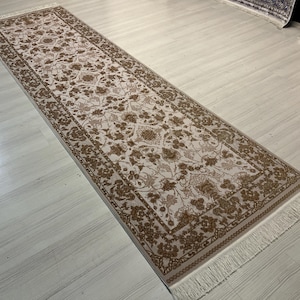 3X10 ft  Beige Silk Rug, Turkish Silk Rug, Rug for Living Room, High Quality Silk Rug,Runner Silk Rug, Home Decor,Anatolian Silk Rug