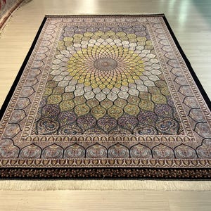 7x10 ft Persian Style Kubbe Design Silk Rug, Persian Silk Rug, Rug for Living Room, High Quality Rug,Luxury Silk Rug, Qum Silk Rug