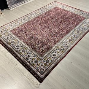 5X8 ft Red Flower Pattern Rectangle Silk Rug, Turkish Silk Rug, Rug for Living Room, Quality Silk Rug,Luxury Silk Rug, Anatolian Silk Rug