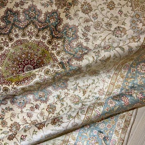 5X8 ft Gold Blue Hand Woven Silk Rug, Persian Silk Rug, Rug for Living Room, Handcrafted Silk Rug,Luxury Silk Rug, Home Decor,Qum Silk Rug