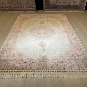 5X8 ft Beige Medallion Silk Rug, Turkish Silk Rug, Rug for Living Room, High Quality Silk Rug,Luxury Silk Rug, Home Decor,Anatolian Silk Rug