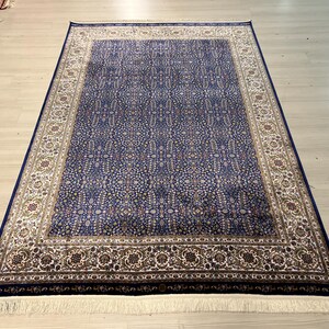 5X8 ft Blue Beige Silk Rug, Turkish Silk Rug, Rug for Living Room, High Quality Silk Rug,Luxury Silk Rug, Home Decor,Anatolian Silk Rug