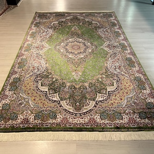 7X10 ft Persian Medallion Silk Rug, Medium Silk Rug, Rug for Living Room, High Quality Silk Rug,Luxury Silk Rug, Home Decor, Qum Silk Rug