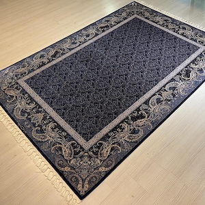 5X8 ft  Dark Blue Silk Rug, Turkish Silk Rug, Rug for Living Room, High Quality Silk Rug,Luxury Silk Rug, Home Decor,Anatolian Silk Rug