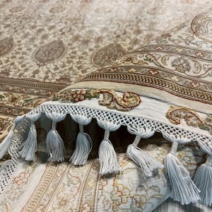 5X8 ft Beige Hand Woven Silk Rug, Persian Silk Rug, Rug for Living Room, Handcrafted Silk Rug,Luxury Silk Rug, Home Decor,Qum Silk Rug