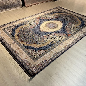 7X10 ft Persian Medallion Silk Rug, Medium Silk Rug, Rug for Living Room, High Quality Silk Rug,Luxury Silk Rug, Home Decor, Qum Silk Rug