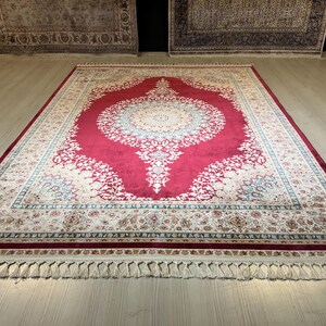 5X8 ft Red Medallion Silk Rug, Medium Silk Rug, Rug for Living Room, High Quality Silk Rug,Luxury Silk Rug, Home Decor, Qum Silk Rug