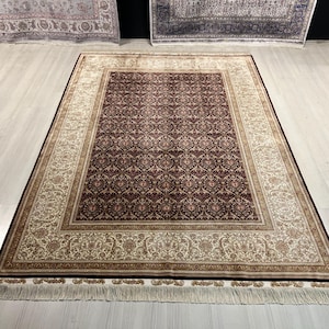 5X8 ft Gold Red Hand Woven Silk Rug, Persian Silk Rug, Rug for Living Room, Handcrafted Silk Rug,Luxury Silk Rug, Home Decor,Qum Silk Rug