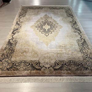 7X10 ft Persian Medallion Silk Rug, Medium Silk Rug, Rug for Living Room, High Quality Silk Rug,Luxury Silk Rug, Home Decor, Qum Silk Rug