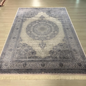 5X8 ft Gray Medallion Pattern Silk Rug, Turkish Silk Rug, Rug for Living Room, High Quality Silk Rug,Luxury Silk Rug, Anatolian Silk Rug
