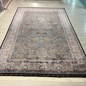 5X8 ft Multi Color Flower Pattern Silk Rug, Turkish Silk Rug, Rug for Living Room, High Quality Silk Rug,Luxury Silk Rug, Anatolian Silk Rug