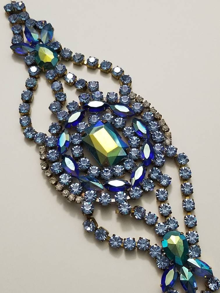 Vintage Rhinestone Bracelet with Blue Clear and Aurora | Etsy
