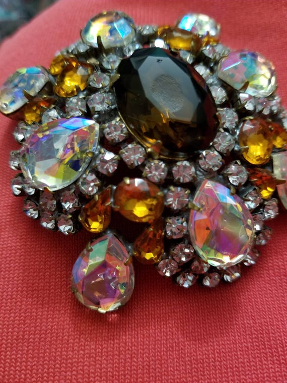Vintage Amber, Teal and Aurora Pin or Brooch - image 7