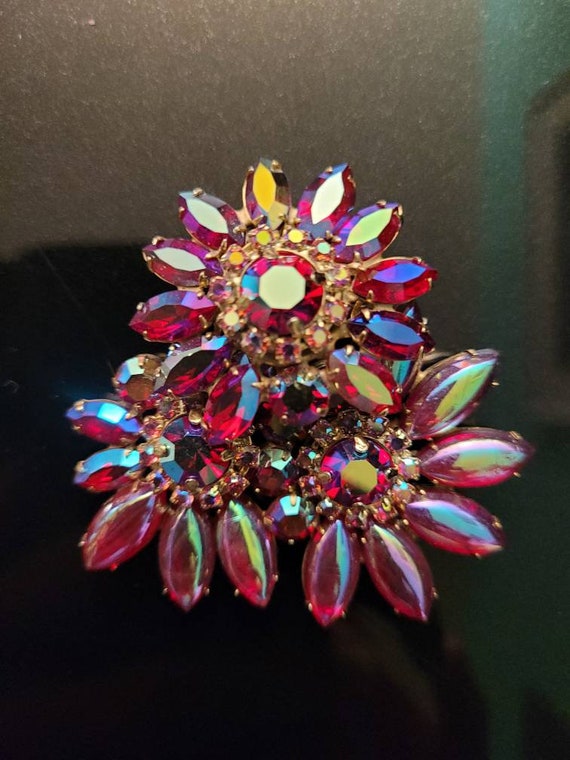 Vintage iridescent red floral pin or antique carn… - image 1