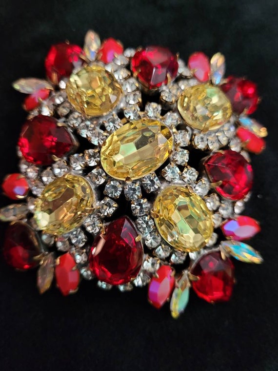 Vintage Pin or Antique Brooch, in Red, Yellow, an… - image 4