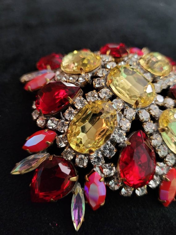 Vintage Pin or Antique Brooch, in Red, Yellow, an… - image 3