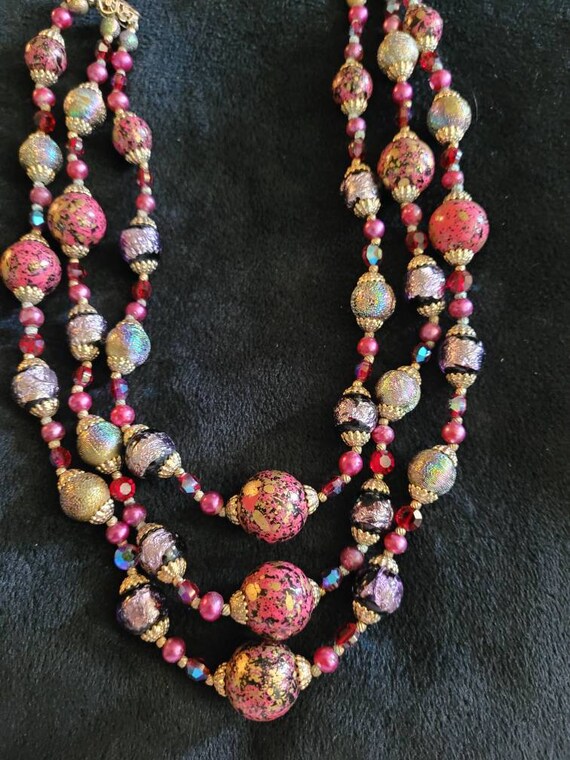 Iridescent crystal vintage 3 strand choker or ant… - image 1