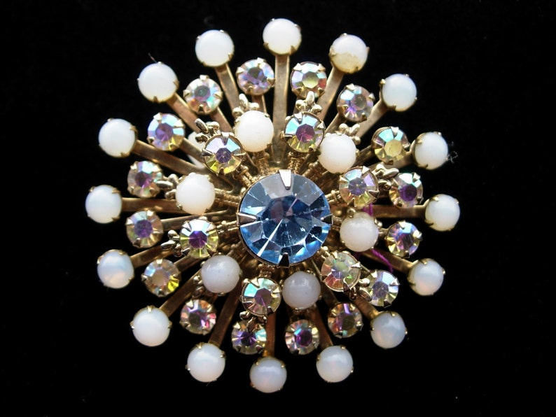 Vintage Pin or Antique Brooch, Blue, Aurora Crystal image 1