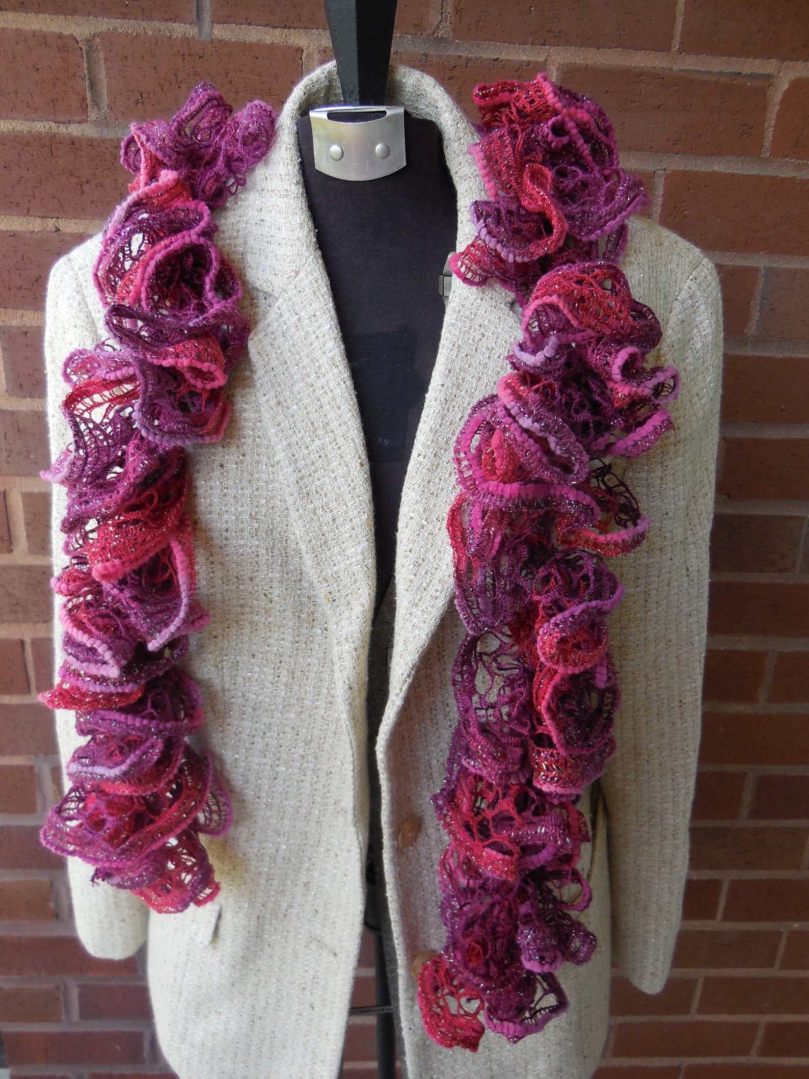Ruffled Scarf Red & Burgundy Ruffled Handcrocheted Scarf Etsy