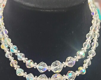 Vintage Aurora Borealis Iridescent double strand crystal necklace or choker