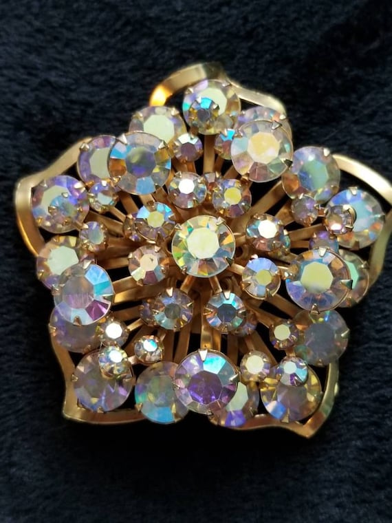 Vintage Star Shaped Aurora Borealis Rhinestone Pi… - image 1