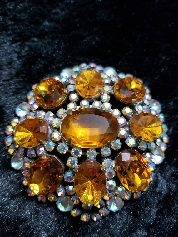 Vintage Amber, Gold and Aurora Pin or Brooch