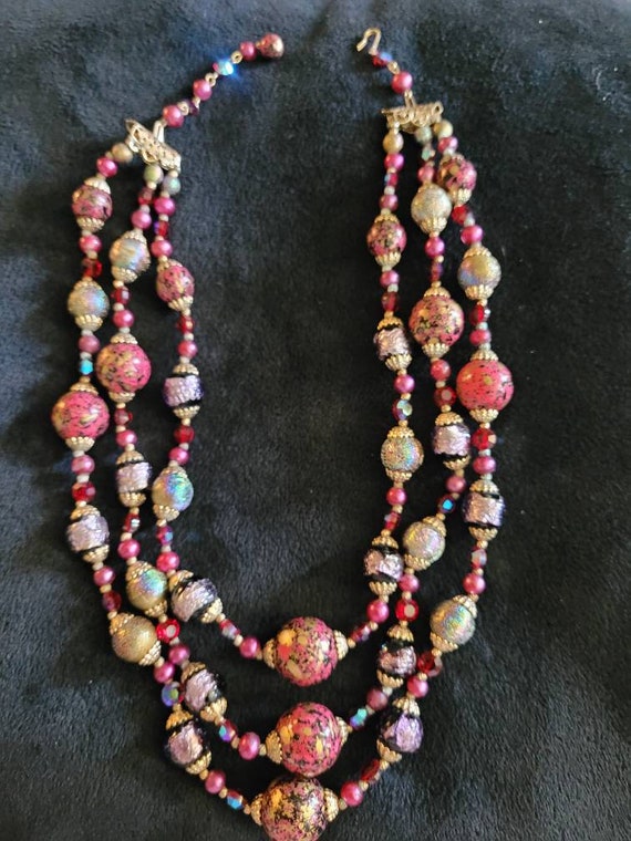 Iridescent crystal vintage 3 strand choker or ant… - image 2