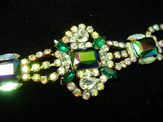 Vintage Antique Jewelry: Emerald Green Bracelet w… - image 3