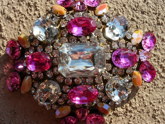 Vintage Pin or Brooch, Fuschia Pink Crystal - image 2