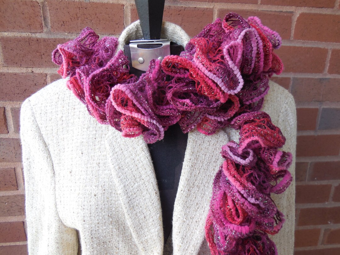 Ruffled Scarf: Red & Burgundy Ruffled Hand-crocheted Scarf - Etsy