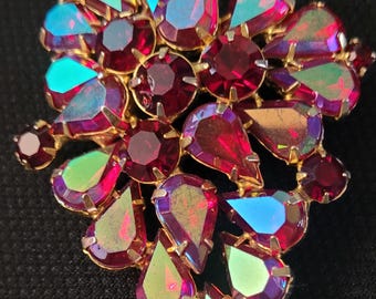 Vintage Iridescent Red Aurora Borealis Pin or Brooch