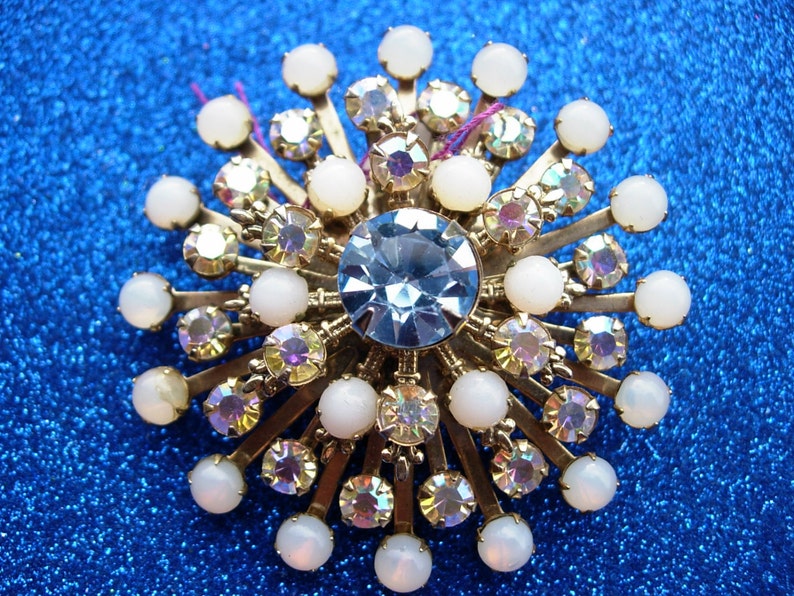 Vintage Pin or Antique Brooch, Blue, Aurora Crystal image 3