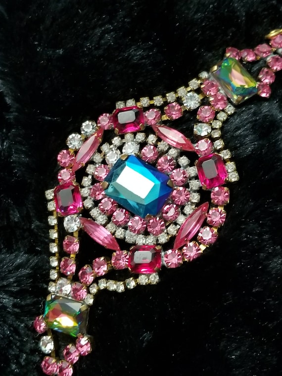 Vintage Rhinestone Bracelet with Pink and Red Crys