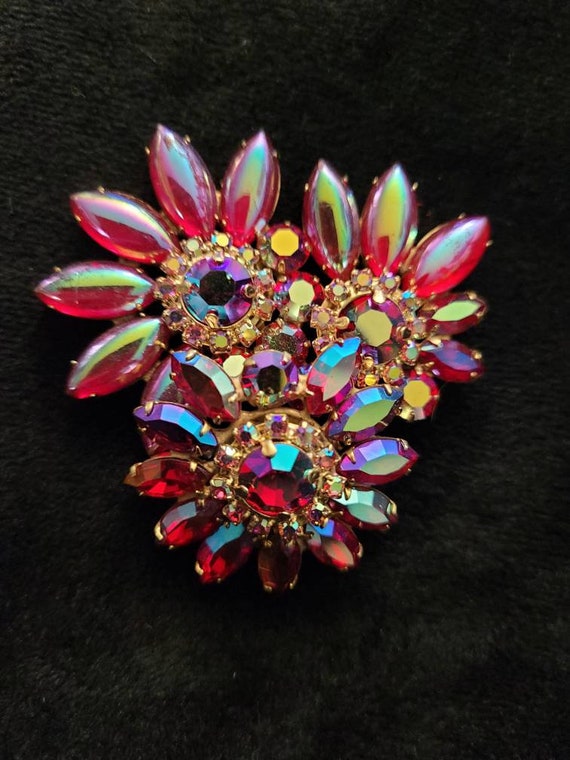 Vintage iridescent red floral pin or antique carn… - image 9