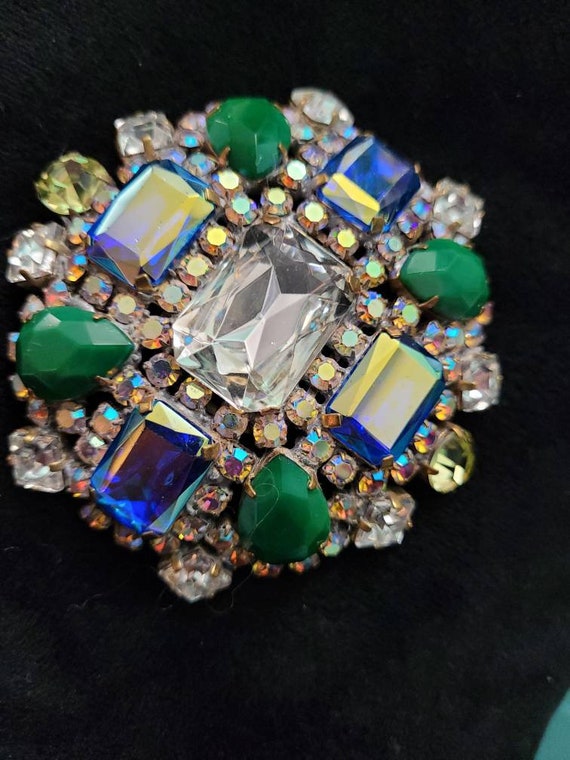 Vintage Czech Crystal Iridescent Rhinestone Brooch