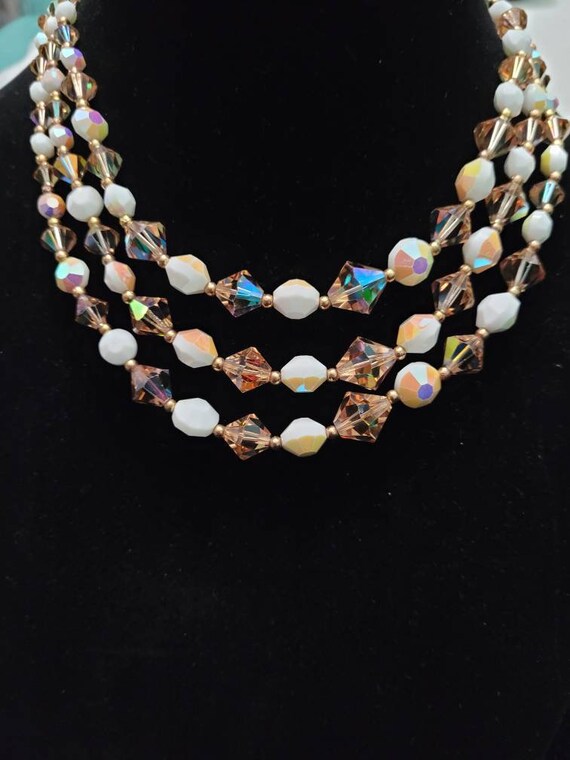 Iridescent crystal vintage 3 strand choker or ant… - image 6