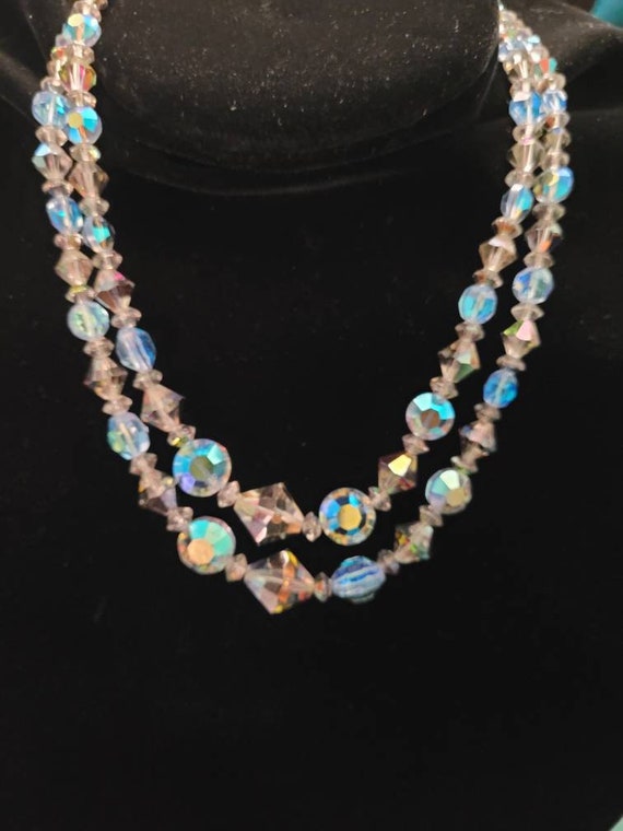 Vintage Light blue double strand crystal necklace 