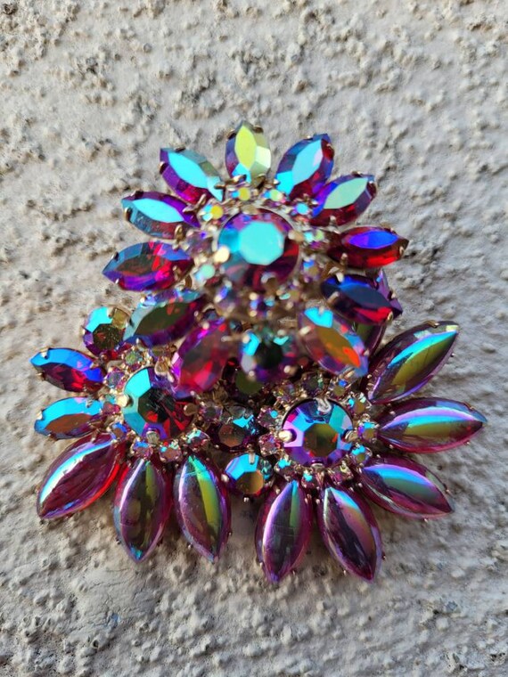 Vintage iridescent red floral pin or antique carn… - image 2