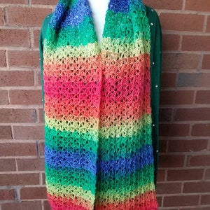 Beautiful Hand-crocheted rainbow ombre scarf in multicolors
