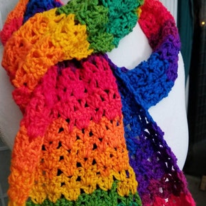 Beautiful Hand-crocheted rainbow ombre multicolor scarf