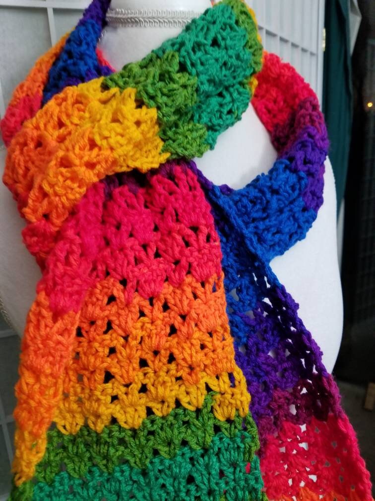 Beautiful Hand-crocheted Rainbow Ombre Multicolor Scarf  display picture 1
