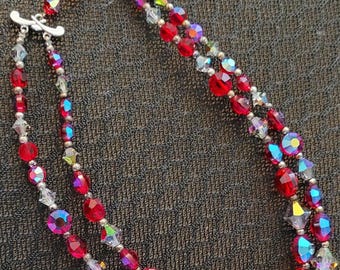 Vintage smoke and red iridescent carnival glass crystal antique necklace or choker.