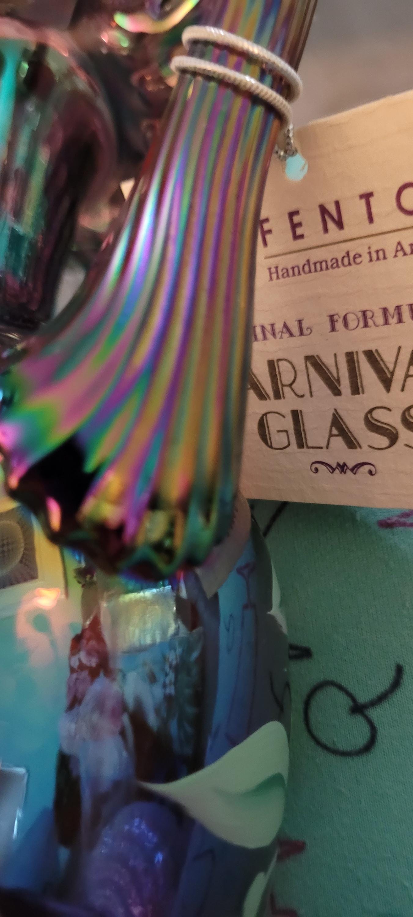 Iridescent Purple Signed Fenton Carnival Pitcher With Floral