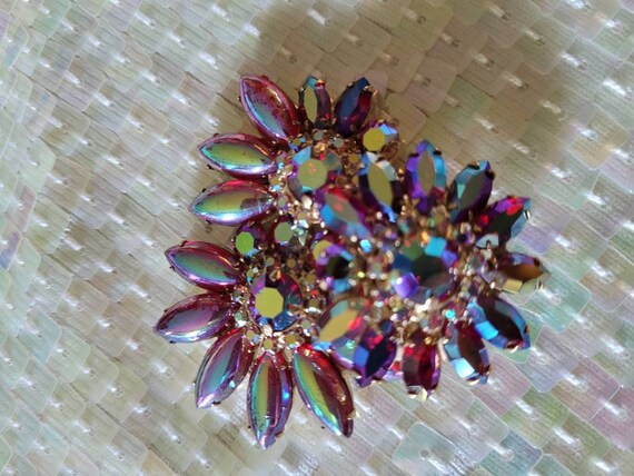 Vintage iridescent red floral pin or antique carn… - image 3