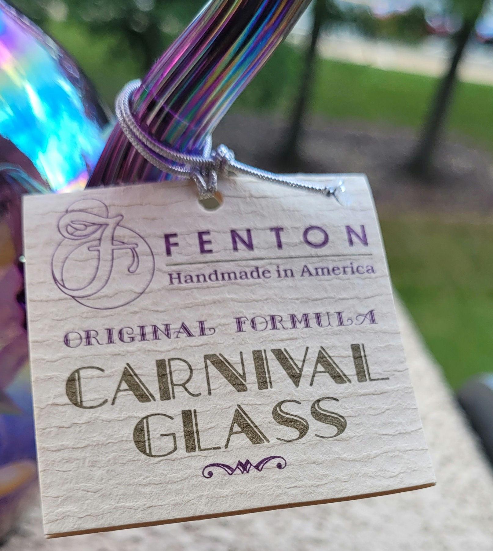Iridescent Purple Signed Fenton Carnival Pitcher With Floral