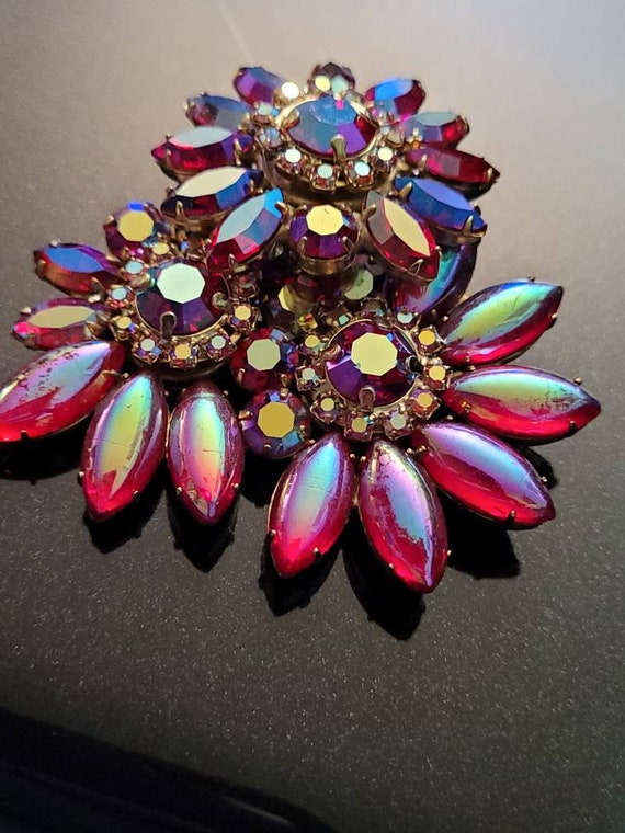 Vintage iridescent red floral pin or antique carn… - image 5