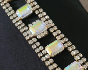 Vintage Bracelet in Iridescent Aurora Borealis and Clear Crystals